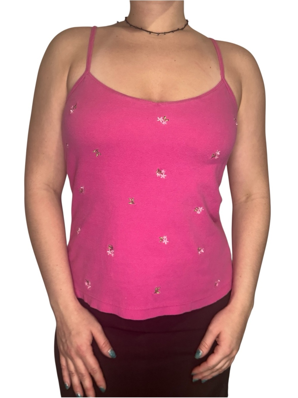 Y2K Women’s Pink Floral Embroidered Tank Top